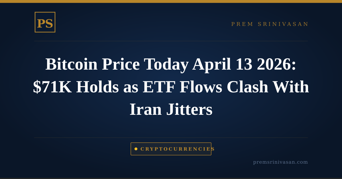 Bitcoin Price Today April 13 2026: $71K Holds as ETF Flows Clash With Iran Jitters